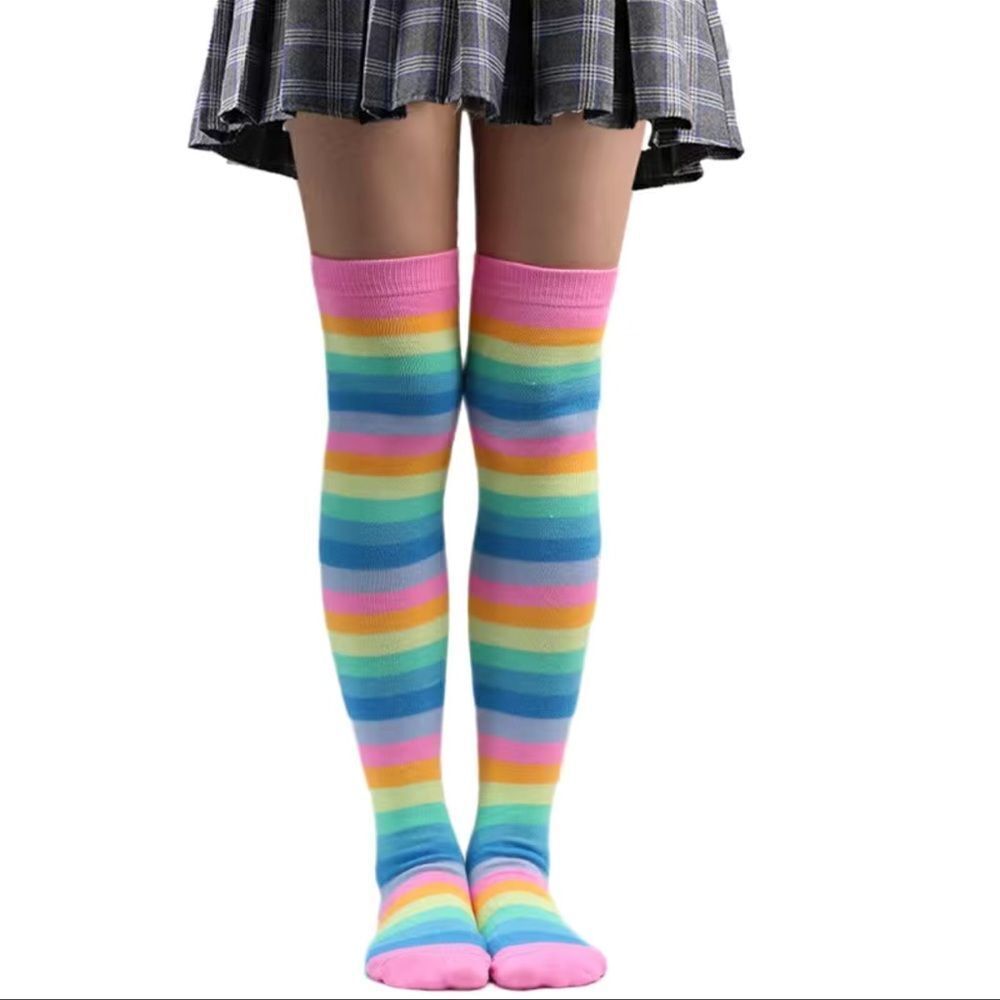 Pink Rainbow Striped Thigh High Stockings/Socks NWOT